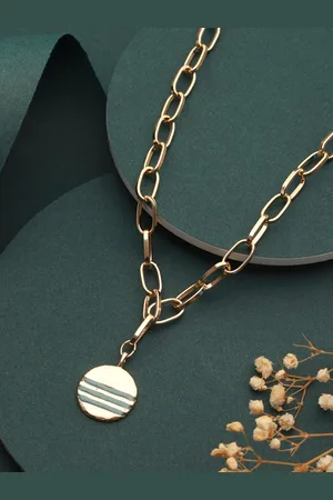 Priyaasi Brass Gold-Plated Striped Disc Link Chain Necklace