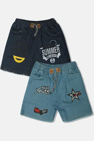 MANZON Girls Pack Of 2 Graphic Printed Mid-Rise Denim Shorts