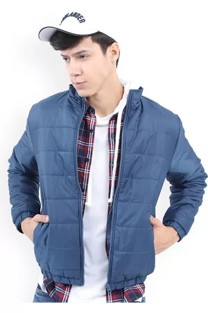 Ketch Men Navy Blue Solid Padded Jacket