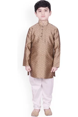 SG Boys Brown & White Self Design Kurta with Pyjamas