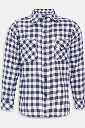 Oxolloxo Boys Navy Blue & Off-White Regular Fit Checked Formal Shirt