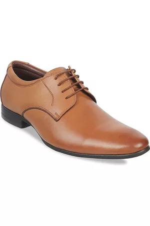 Metro Men Tan Brown Solid Leather Formal Derbys