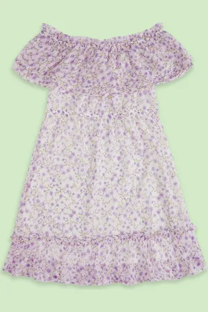 Pantaloons White Floral Off-Shoulder A-Line Dress