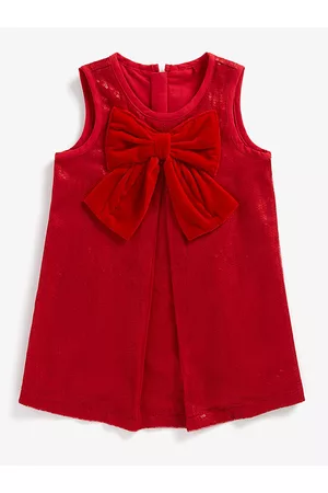 Mothercare Girls Sequins Embellished Pleated Bow Net A-Line Dress