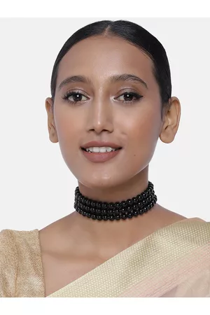 I Jewels Black Gold-Plated Handcrafted 3 Layer Choker Necklace