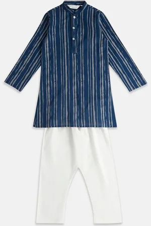 Pantaloons Boys Striped Mandarin Collar Pure Cotton Kurta with Pyjamas