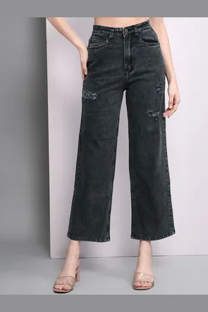 Guti Women Flared High-Rise Mildly Distressed Light Fade Cropped Stretchable Jeans