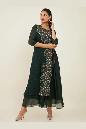 Soch Round Neck Ethnic Motifs Embroidered Georgette Fit And Flare Ethnic Dress