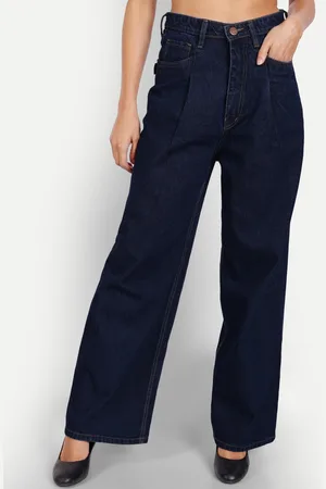 AngelFab Women Jean Wide Leg High-Rise Light Fade Cotton Jeans