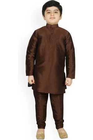 SG Boys Brown Solid Raw Silk Kurta with Pyjamas
