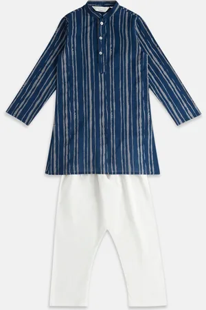 Pantaloons Boys Striped Mandarin Collar Pure Cotton Kurta with Pyjamas