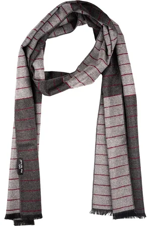 The Tie Hub Men Striped Woolen Scarf With Frayed Border