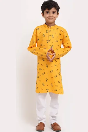 Kraft Boys Yellow & Green Floral Printed Straight Kurta