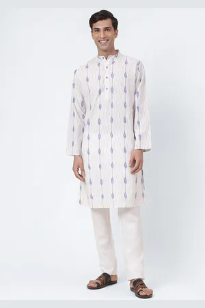 Fabindia Mandarin Collar Ikat Printed Straight Cotton Kurta