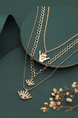 Priyaasi Layered Eye Design Brass Gold-Plated Link Style Necklace