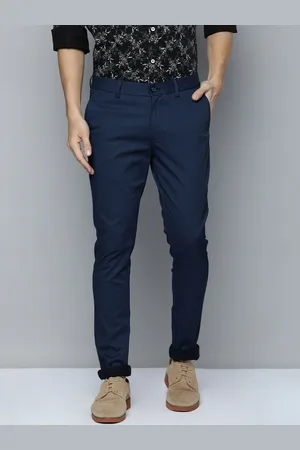 Buy WES Formals Checked Mid Blue Slim Fit Trousers from Westside