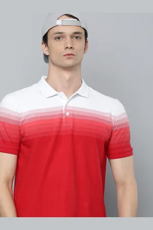 Indian Terrain Men Red & White Striped Polo Collar Pure Cotton T-shirt