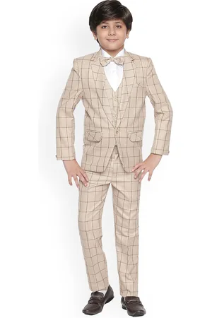 Jeetethnics Boys Beige & White Checked Clothing Set