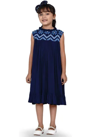 Bhama Girls Embroidered A-Line Midi Dress