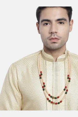 I Jewels Men Maroon & Green Gold-Plated Layered Necklace