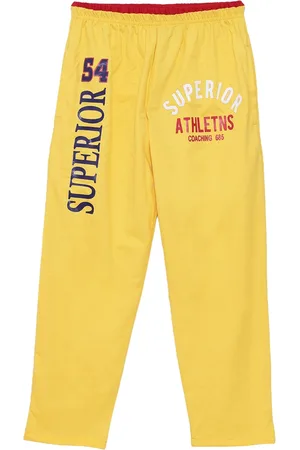 Sweet Angel Girls Yellow & Blue Printed Straight Fit Outdoor Track Pants