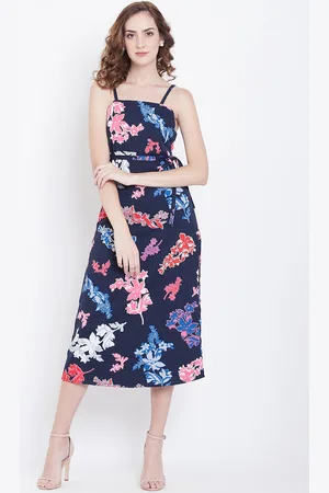 DODO & MOA Women Navy Blue & Pink Printed A-Line Dress