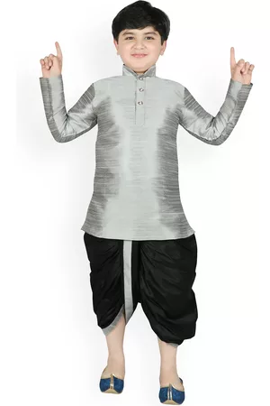 SG Boys Silver-Toned & Black Solid Kurta with Dhoti Pants