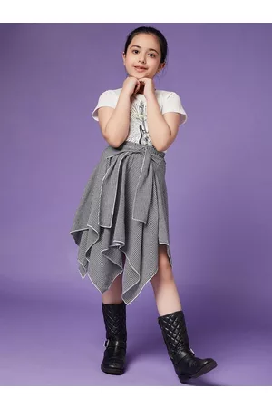 pspeaches Girls Pure Cotton Top With Checked Skirt