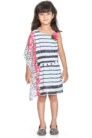 Peppermint Girls Striped Flutter Sleeve Satin A-Line Dress
