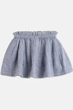Kids On Board Girls Blue Solid Flared Double Gauze Mini Skirt