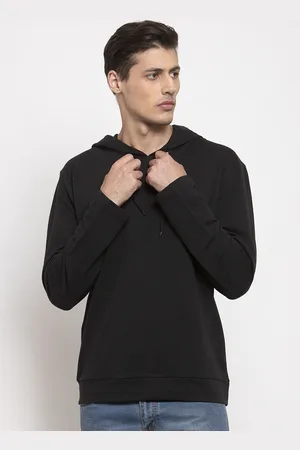 DOOR74 Men Black Hooded Sweatshirt