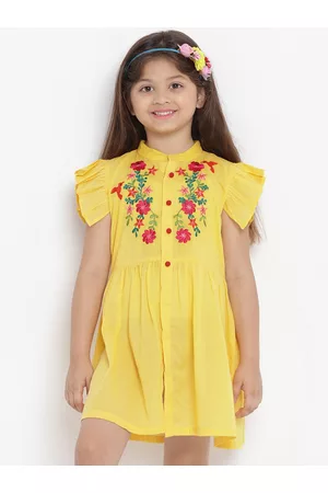 Bhama Girls Floral Embroidered Flutter Sleeves Fit & Flare Dress