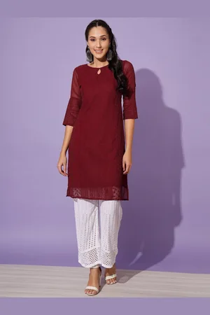 GUFRINA Floral Embroidered Keyhole Neck Panelled Kurta with Palazzos