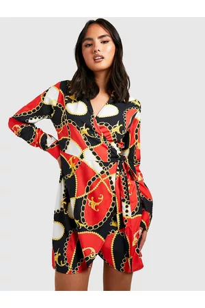 Boohoo Abstract Print Wrap Mini Dress with Belt