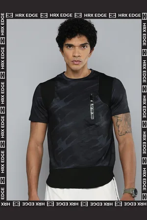 HRX EDGE Men Jet Black Rapid-Dry AOP Tshirts