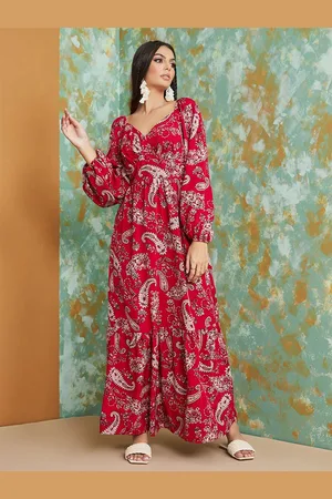 Styli Red Ethnic Motifs Print Maxi Dress