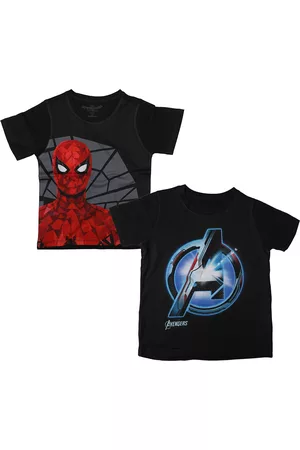 Wear Your Mind Boys Black Spiderman Printed Round Neck Cotton T-shirt Pack of 2