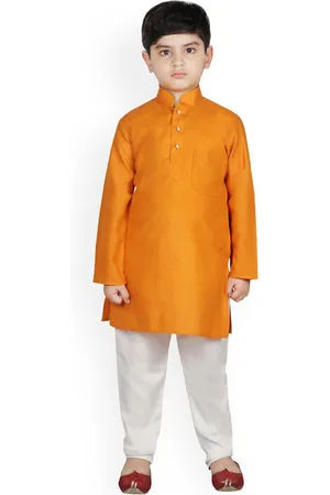 SG Boys Orange & White Solid Kurta with Pyjamas