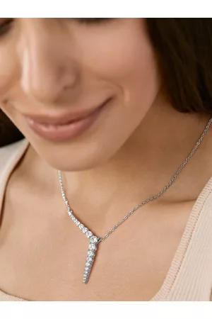 MINUTIAE Women Silver-Toned & White Crystal Studded Encrusted Y Necklace