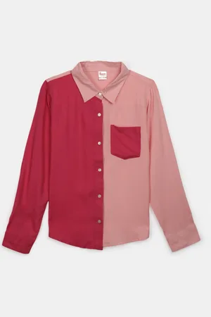 V-Mart Girls Colourblocked Spread Collar Long Sleeves Shirt