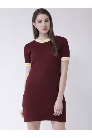 Club York Women Maroon Solid T-shirt Dress