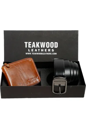 Teakwood Leathers Men Brown & Black Leather Accessory Gift Set