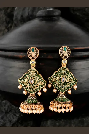 Shoshaa Women Green Contemporary Jhumkas Earrings