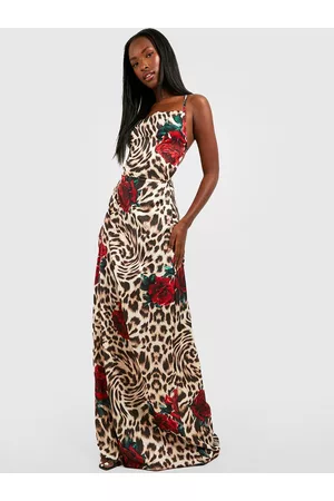 Boohoo Floral Printed Satin Maxi Dress