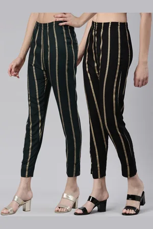 Kryptic Women Pack Of 2 Striped Smart Slim Fit Cigarette Trousers