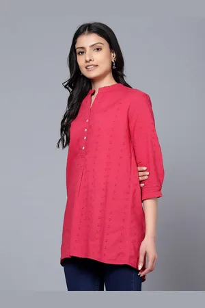 Bani Women Self Design Mandarin Collar Cotton Tunic