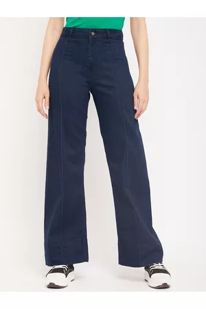 MADAME Women Wide Leg Mid-Rise Light Fade Cotton Jeans