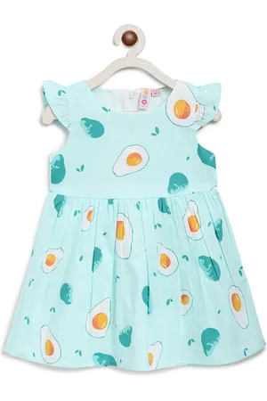 Kids On Board Girls Green Printed Fit and Flare Dress