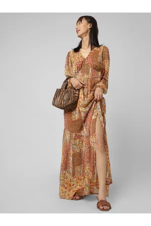 ONLY Brown & Red Ethnic Motifs Maxi Maxi Dress