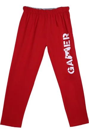 Sweet Angel Girls Red & White Typography Printed Pure Cotton Straight-Fit Track Pants